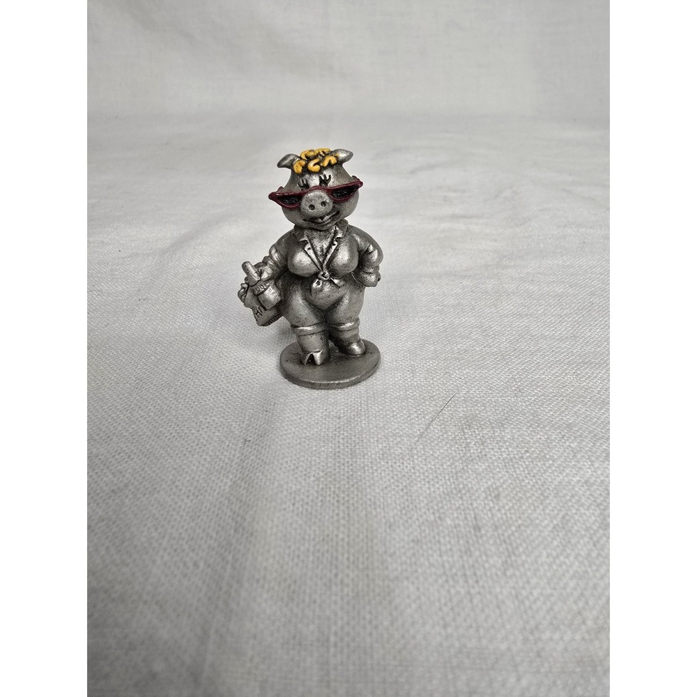 Vintage‎ 1984 Selangor Pewter Fashion Pig Miniature Figurine Hand Painted 1.5"